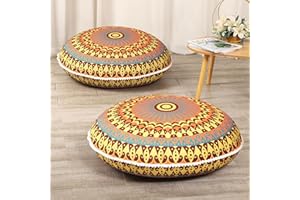 LOVMOC 32 inches Meditation Floor Cushion for Adults, 2 Pack Round Large Thick Floor Pillow, Memory Foam Filling, Yellow
