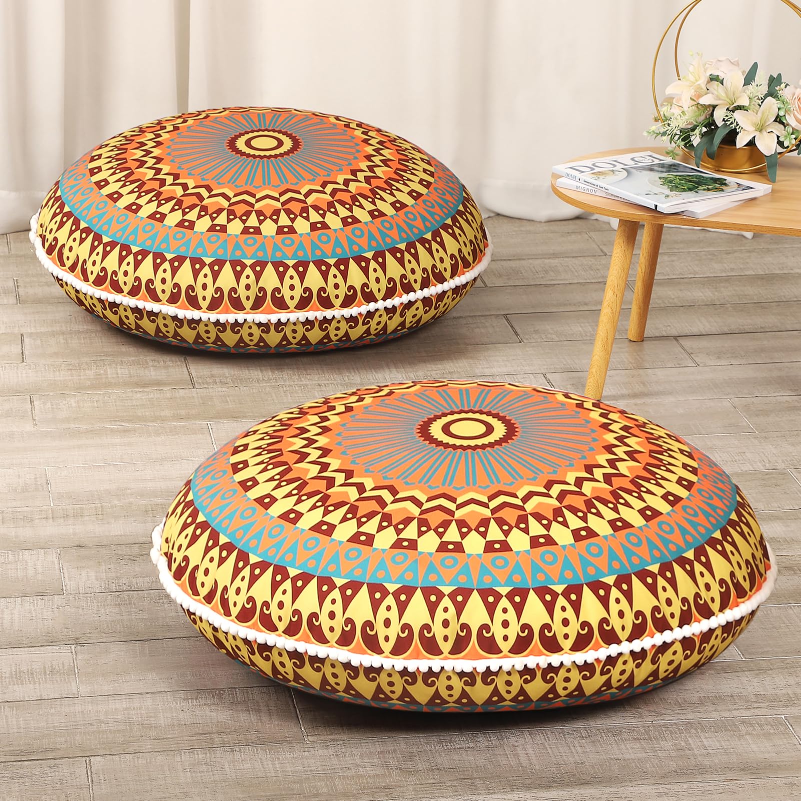 Photo 1 of LOVMOC 32 inches Meditation Floor Cushion for Adults, 2 Pack Round Large Thick Floor Pillow, Memory Foam Filling, Yellow