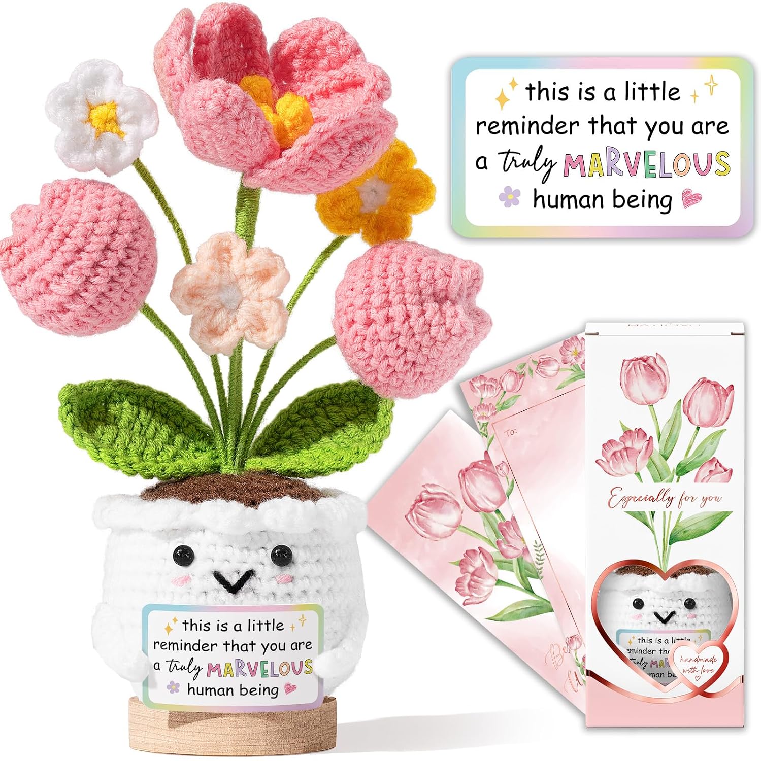 Emotional Support Crochet Positive Tulip Flower Appreciation Gift for Women | Inspirational Thank You Birthday Graduation Gif