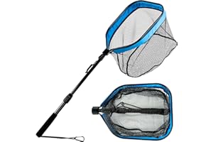 LLCJYYCY Floating Fishing Net for Steelhead, Salmon, Fly, Kayak, Bass,Trout Fishing, Catfish, Rubber Fish Net for Easy Catch & Release,Fishing Gear with Telescoping Handle Easy Transportation & Storage