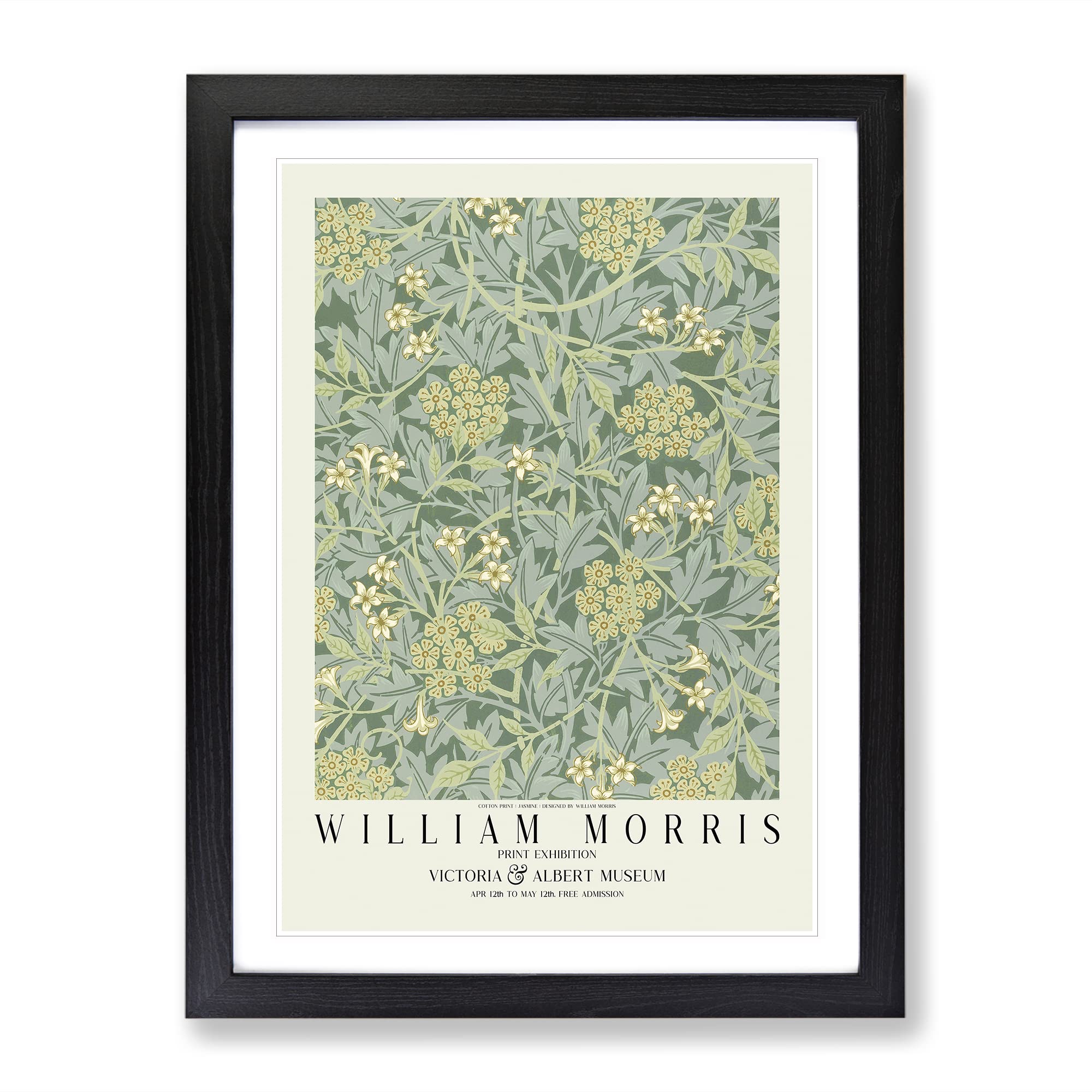 Jasmine With Border By William Morris Classic Painting Framed Wall Art Print, Ready to Hang Picture for Living Room Bedroom Home Office Décor, Black A4 (34 x 25 cm)