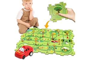 VEOOK 25PCS Puzzle Car Tracks with Vehicles,Puzzle Track Play Set for Toddlers Rail Car Building Toys Gifts for 3+ Years Kids Educational Montessori Toys (Forest Park1)