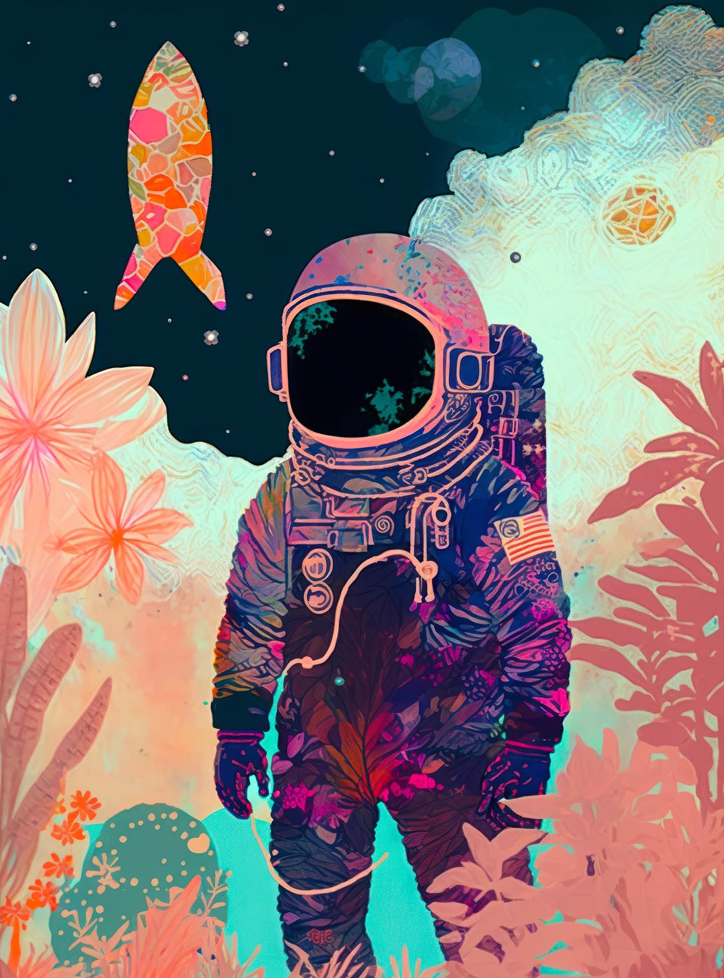 Photo 1 of **UNKNOWN MISSING PIECES** Cross & Glory - Tropics on The Moon - 1000 Piece Jigsaw Puzzle for Adults | Stunning Artwork of Astronaut and Tropical Plants on The Moon | Challenging Puzzle for Space Lovers Pieces