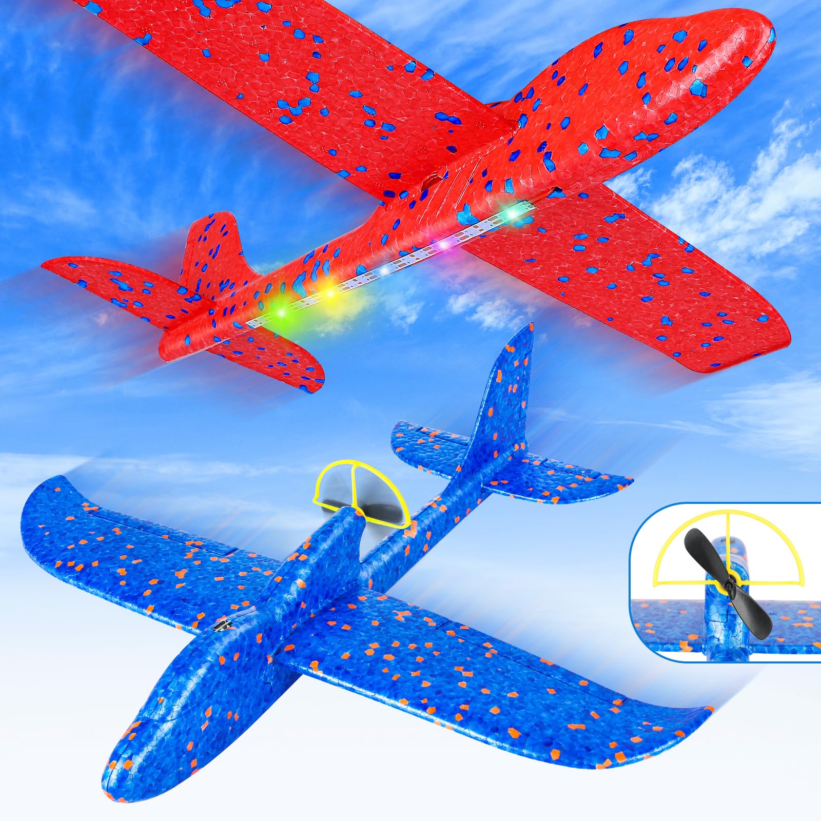 Photo 1 of Fuwidvia Electric Foam Airplane Toy, 2 Pack LED 15/25s Plane Toy for Boys, Outdoor Flying Toy Birthday Gifts for Boys Girls 3-12 Years Old Kids Christmas Easter