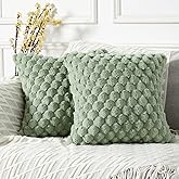 Yaertun Pack of 2 Super Soft Cozy Decorative Throw Pillow Covers Fuzzy Plush Faux Fur Luxury Cushion Cover Pillowcase for Sofa Couch Bed Livingroom 16x16 Inch Sage Green