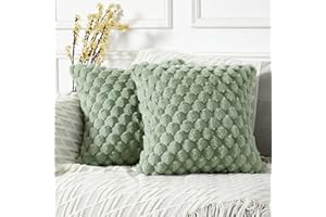 Yaertun Pack of 2 Super Soft Cozy Decorative Throw Pillow Covers Fuzzy Plush Faux Fur Luxury Cushion Cover Pillowcase for Sofa Couch Bed Livingroom 16x16 Inch Sage Green