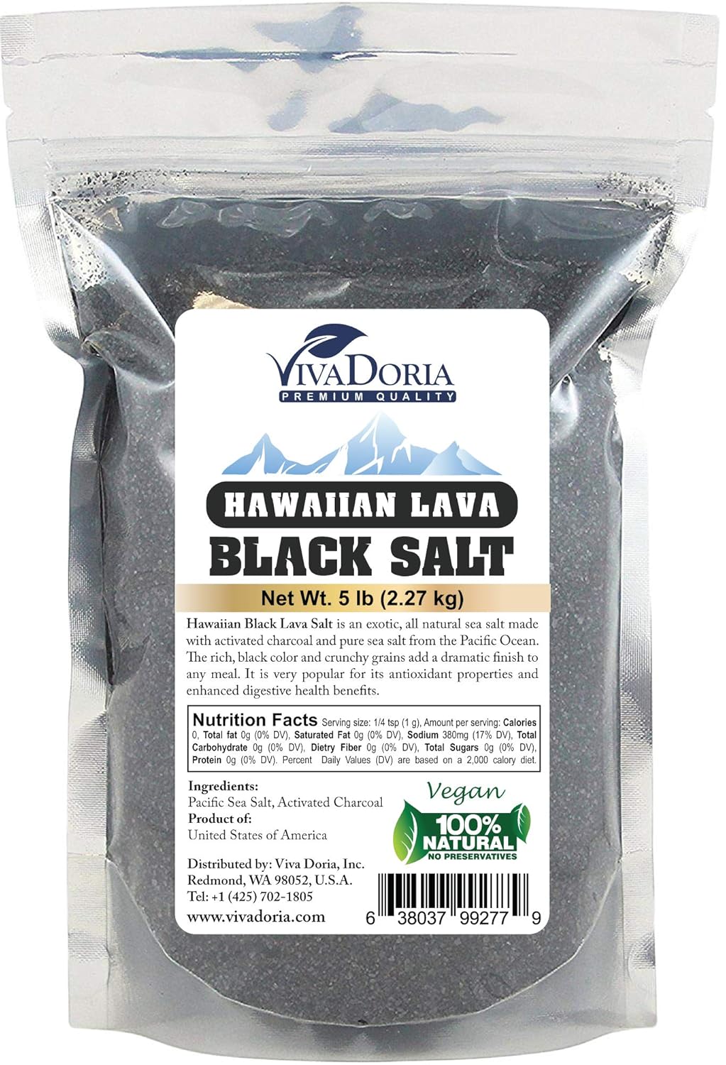 Viva Doria Hawaiian Black Lava Sea Salt, Fine Grain, Lava Salt, 2 lb (907 g) : Grocery & Gourmet Food