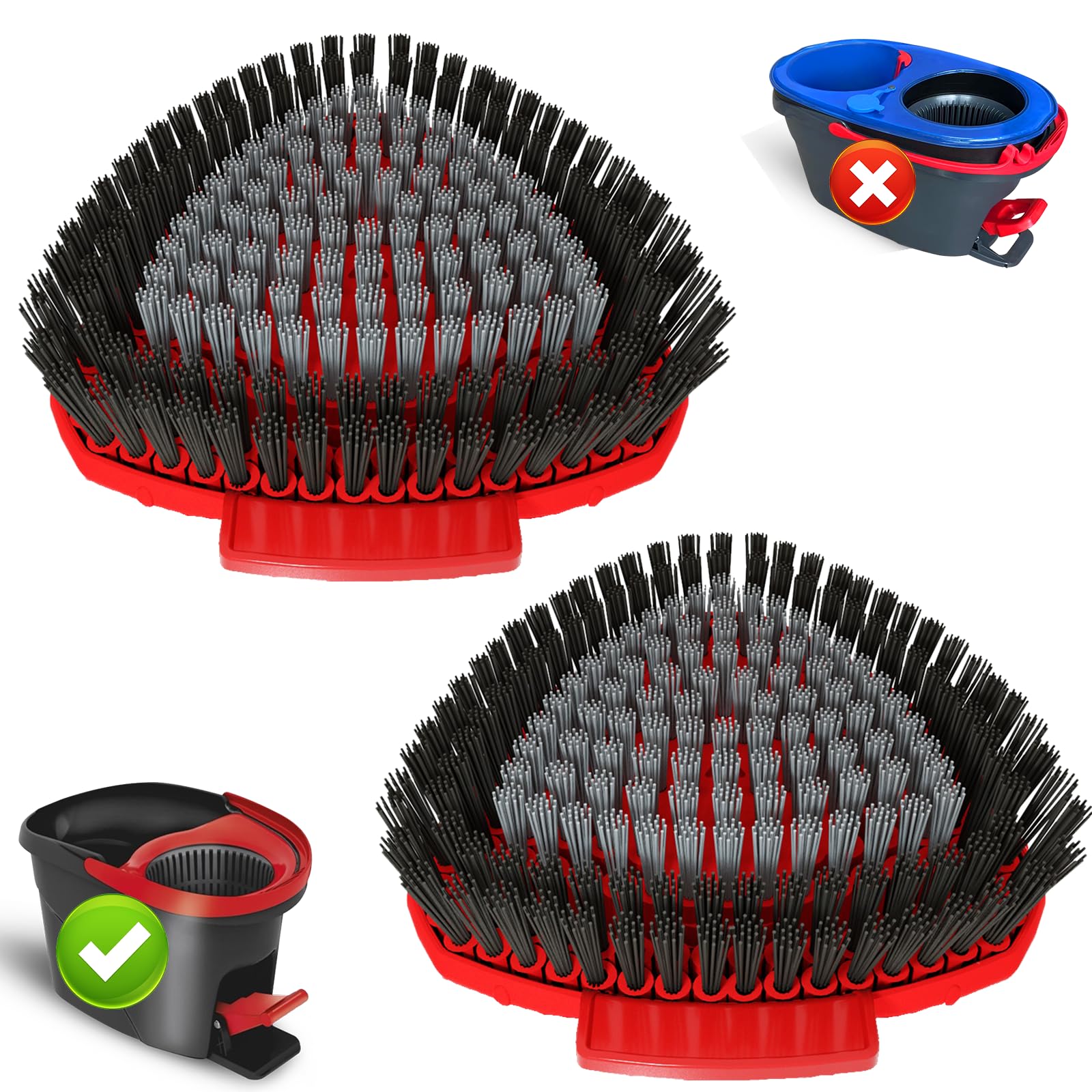 Photo 1 of 2 Pack Upgrade Scrub Brush Replace Heads Compatible with O Cedar EasyWring 1 Tank Spin Mop,Mop Replacement Scrubber Head Brush,Floor Cleaning Brush,More Layers of Bristles for Bathroom, Deck, Kitchen