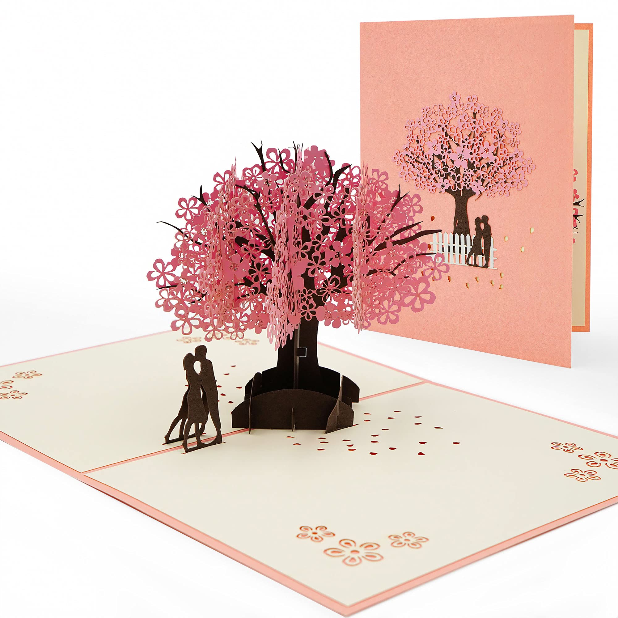AIBAOBAO 3D Wedding Anniversary Card, Romantic Handmade Cherry Blossom Pop Up Card Love Letter Greeting Valentine Engagement Birthday Card with Blank Paper for Wife Girlfriend Bride and Groom Gift