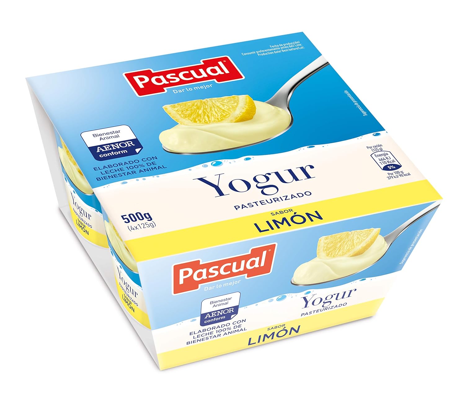 Pascual Yogur Original Sabor Limón - Paquete de 4 x 125 gr - Total ...