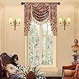 Loom and Mill Luxury Jacquard Waterfall Valance for Living Room, Classic Floral Damask Swag Valances with Tassels, Burgundy Red Swag Curtains for Bedroom Window Christmas Decoration(W39Inch,1 Panel)