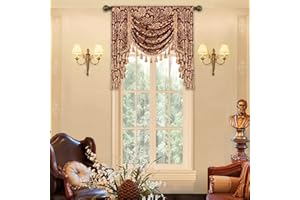 Loom and Mill Luxury Jacquard Waterfall Valance for Living Room, Classic Floral Damask Swag Valances with Tassels, Burgundy Red Swag Curtains for Bedroom Window Christmas Decoration(W39Inch,1 Panel)