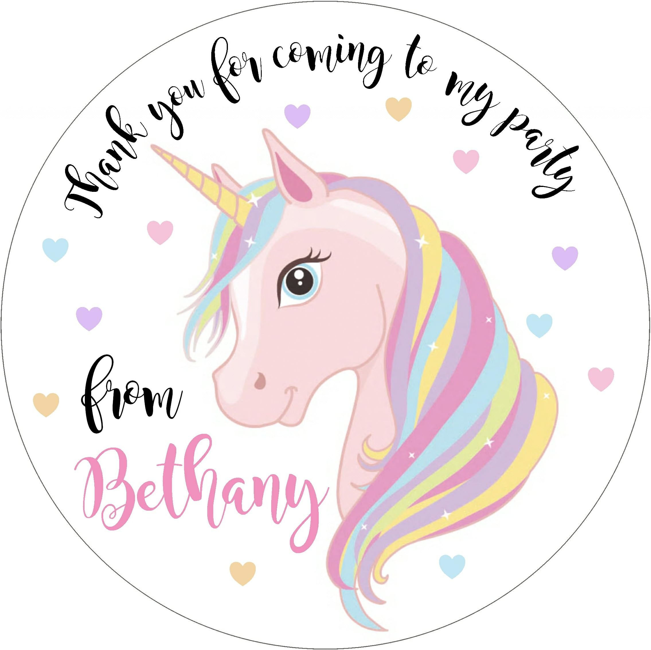 Personalised Unicorn birthday party stickers / labels - great for sweet cones, gift bags etc (35 on A4 sheet (37mm wide each sticker))