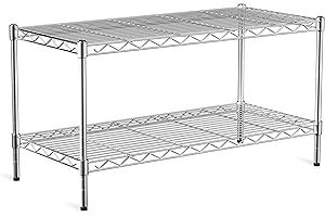 VANZBON 2-Tier Heavy Duty Shelving Unit,36" Wx18 Dx19.5H,Wire Shelf Rack with Lockable Wheels,Height Adjustable Metal Storage Shelves Organizer for Living Room,Garage,Kitchen,Office,Laundry,Pantry