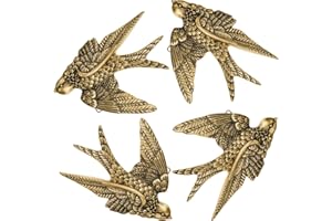KATHFLY 4 Pcs Vintage Bird Wall Sculpture Decor Art 4.7 Inch Antique 3D Sculpted Hanging Bird Resin Wall Art Golden Brass Floating Ornament for Living Room Garden Outdoor, Valentine's Day Gifts for Couples