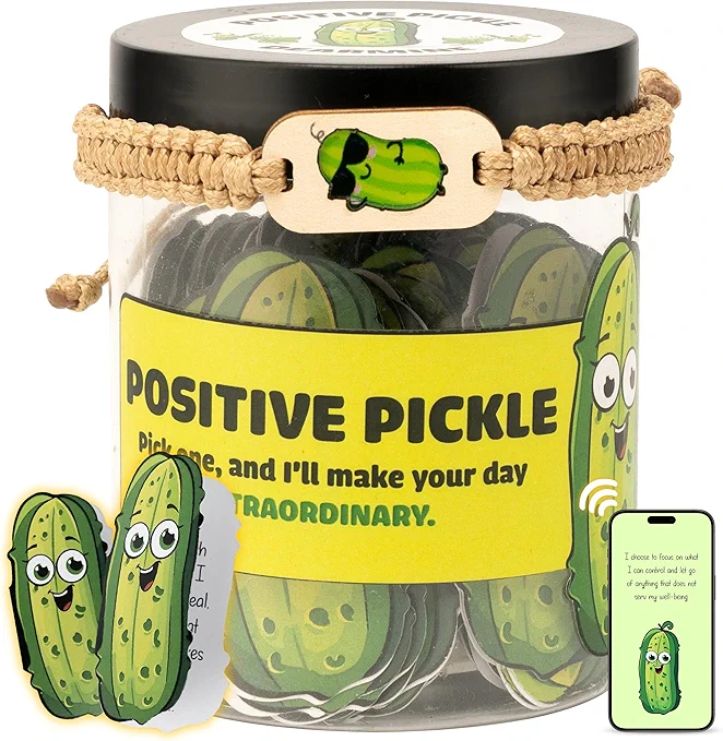 60 Positive Pickle Cards Jar, Affirmation Cards For Women, Teens, Stocking Stuffers, Christmas Gifts For Women Mom, Gifts For Women, Teacher Gifts, White Elephant Gifts, Teen Girl Gifts Trendy Stuff