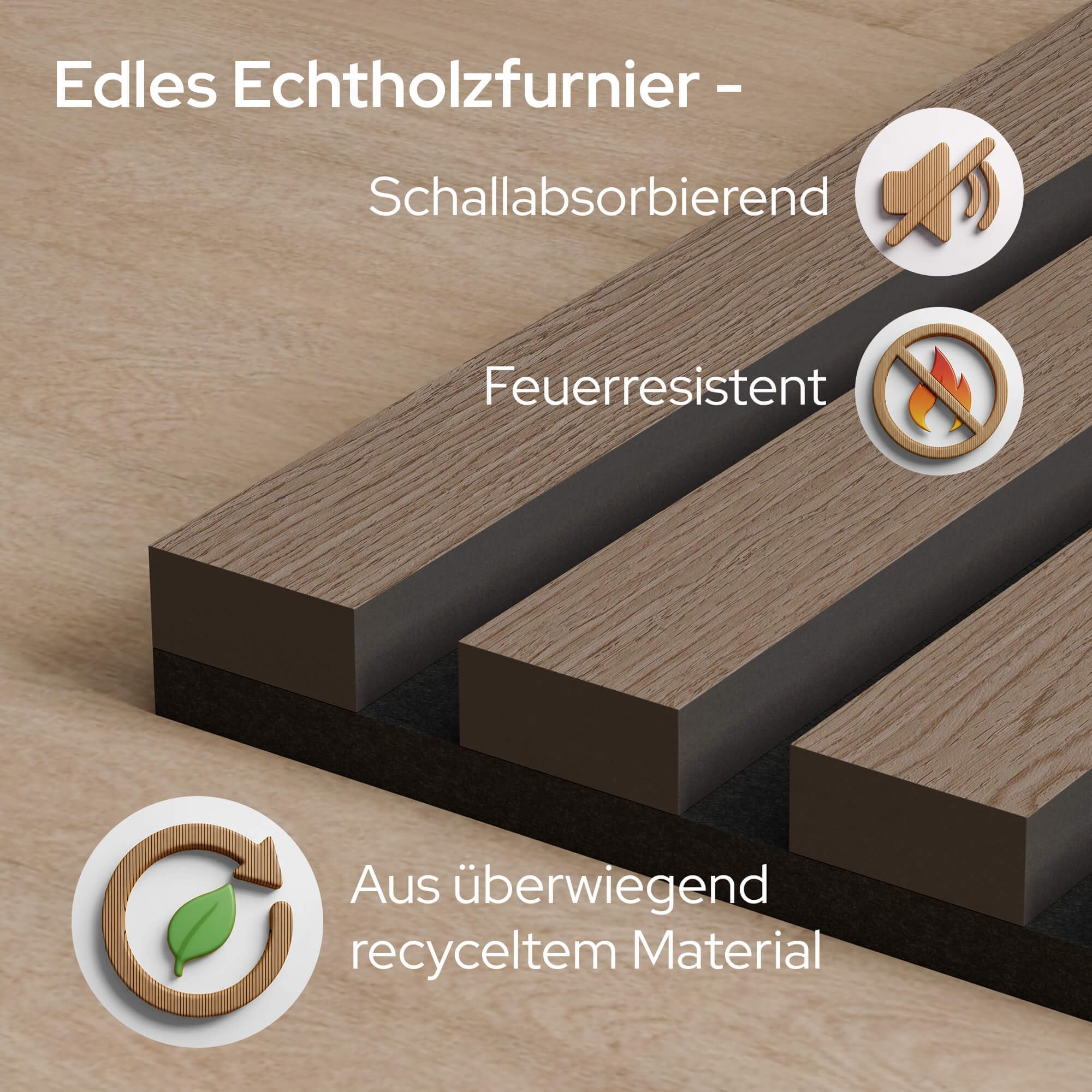 Arebos Akustikpaneele 120x60 cm | Lamellenwand in Holzoptik für Wand & Decke | modernes Wandpaneel mit hoher Schallabsorption | einfache Montage & zuschneidbar | 4er Set für stilvolle Raumakustik 6