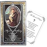 Saint Anthony Pendant - Pewter St Anthony Pendant with 24 Inch Chain, Lord's Prayer Card - St Anthony Necklace for Men and Women - St Anthony of Padua Patron Saint of Lost Things Theme Set, 2 Items