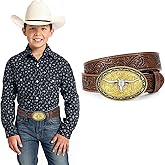 JKEEMI Kids Western Belt for Boys Girls, Embossed Genuine Leather Cowboy Cowgirl Belt for Jeans Pant Dresses Gift