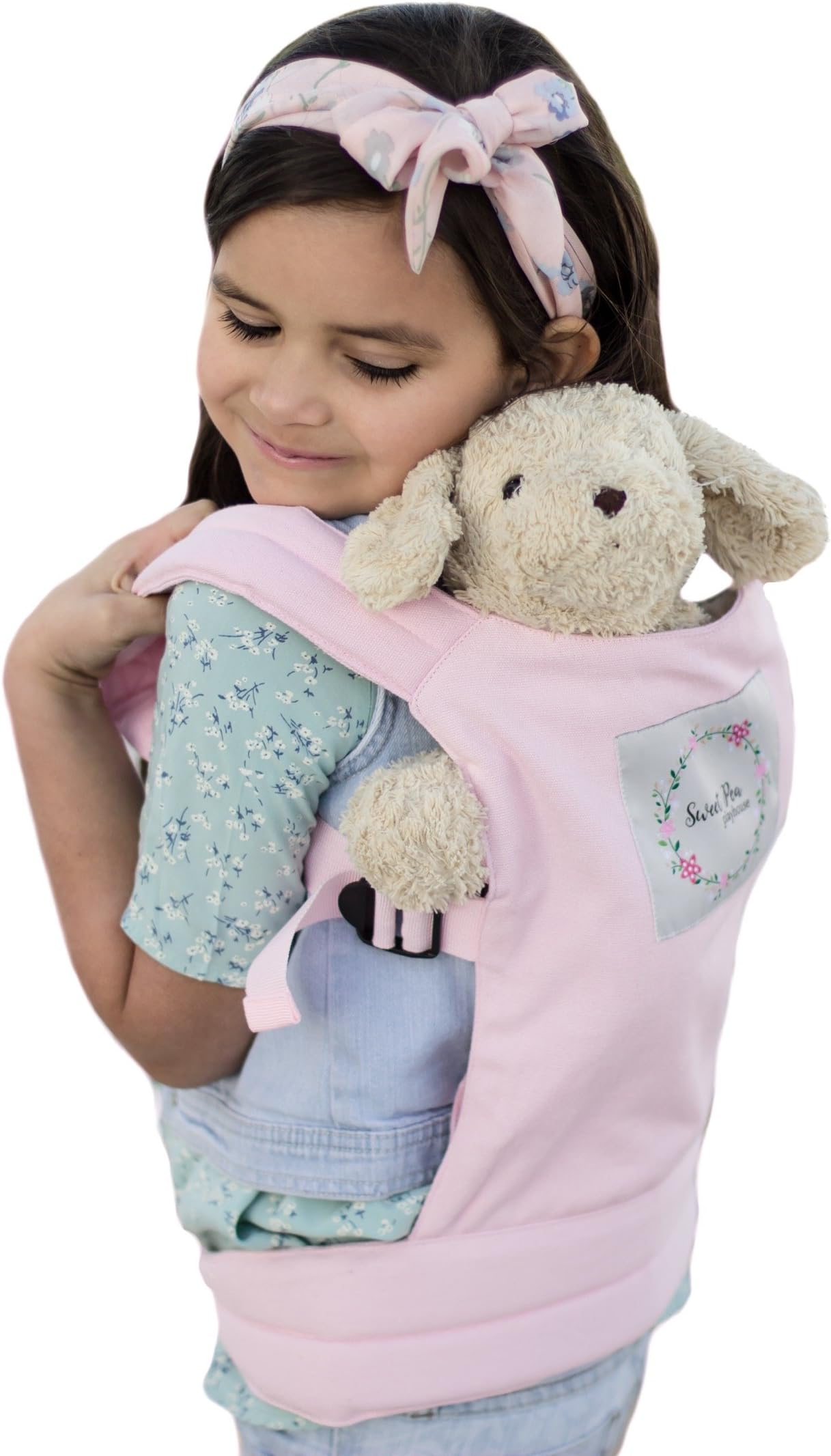 Baby Doll Carrier, Backpack Style, Stuffed Animal Snuggle Up, Adjustable Straps, Wearable Front and Back, For Kids ages 2+, Pink, by Sweet Pea Playhouse