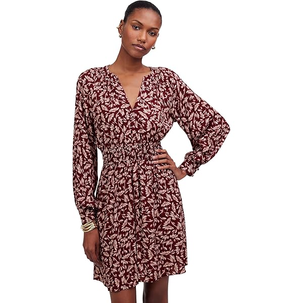 マリハ　V/N Dress　タイダイ柄　キーネック　ボリューム袖　マキシ丈 Madewell V-Neck Puff-Sleeve Mini Dress in Floral Ikat True Black