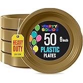 Exquisite Party Solids Gold Plastic Plates For Party Supplies 9" Gold Disposable Plates Heavy Duty 50 Pcs Plastic Dinnerware Sets Heavy Duty 350 GSM Disposable Dinnerware Set