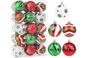 MEINV Christmas Ornaments Balls - 30 Pcs 2.4 Inch Shatterproof Plastic Christmas Balls Sets, Red Green & White Small Christmas Tree Balls Hanging Ornaments for Holiday Wreath Party Christmas Tree Decor