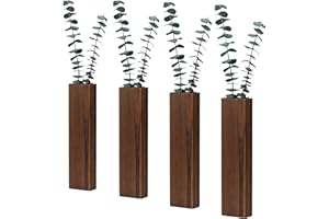 RMEOSYE Wood Wall Planter 4 Pack Wall Decor for Artificial Flower Plants Wooden Plants Holders Pocket Vase Hanging for Living Room Bedroom Dining Room Bathroom Indoor Decroation (Dark Brown)