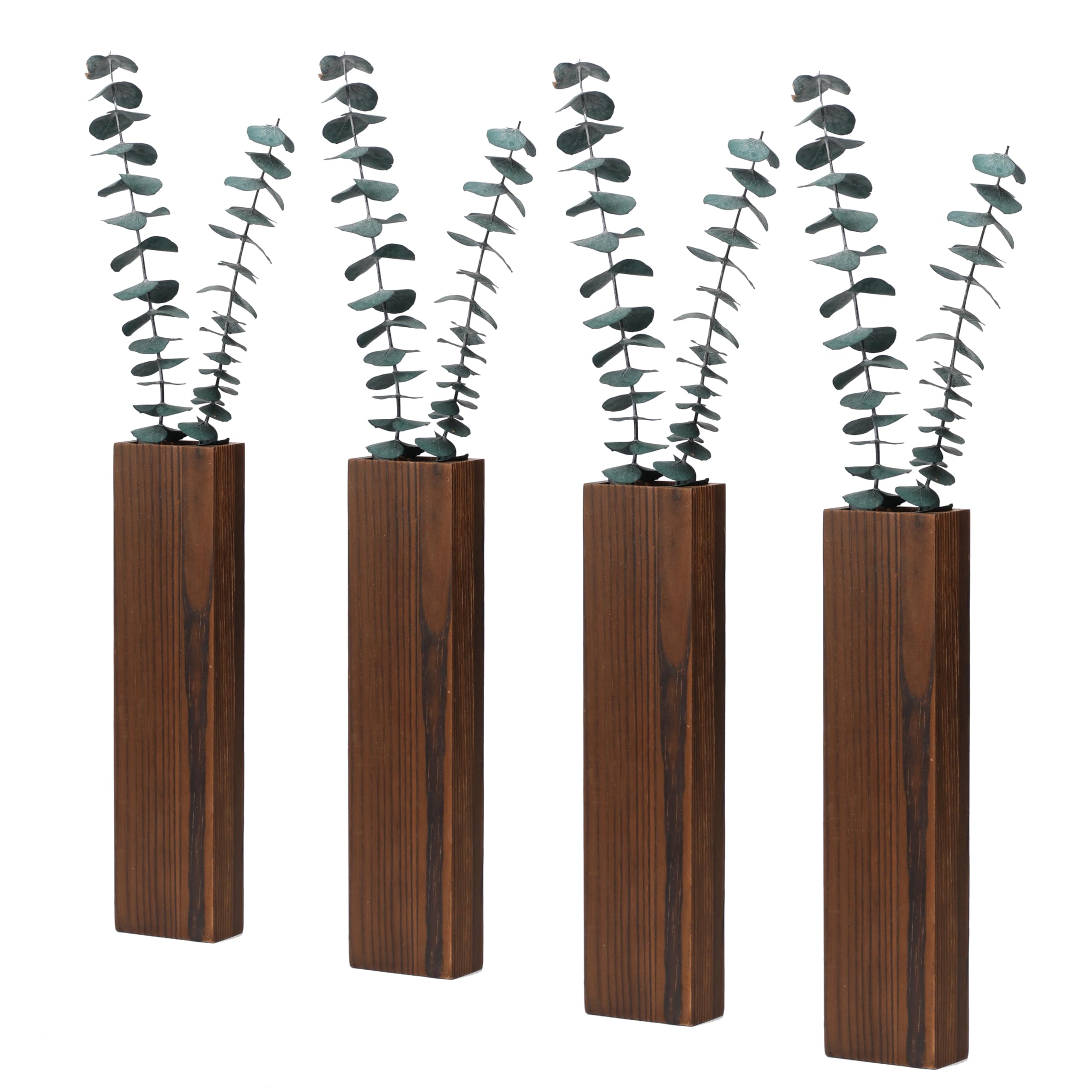 Photo 1 of Wood Wall Planter 4 Pack Wall Decor for Artificial Flower Plants Wooden Plants Holders Pocket Vase Hanging for Living Room Bedroom Dining Room Bathroom Indoor Decroation (Dark Brown)