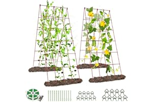 Barbella Foldable Cucumber Trellis, 2 Pack A-Frame Outdoor Garden Trellis for Climbing Plants Vegetables Flowers, Steel Plant Support Trellis Plant Climbing Trellis (Red)