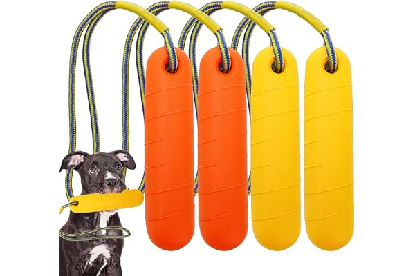 DEAYOU 4 Pack Dog Pool Toys, Interactive Dog Water Floating Toys with Rope, Fetch Training Bumpers Retrieving Dummy, Pet Thro