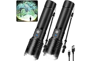 Kmivo Rechargeable LED Flashlight High Lumens, 99,000 Lumens Super Bright Flashlights with 5 Modes, Adjustable，Waterproof Powerful Flash Light for Home, Camping(2 Pack)