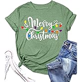 Zylkor Womens Christmas Light Shirt: Merry Christmas Tee Shirts Xmas T-Shirt Christmas Bright Short Sleeves Top