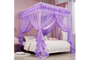 Mengersi Rideaux de lit à baldaquin pour garçons et filles, rideaux de lit princesse, décoration de chambre à coucher (violet