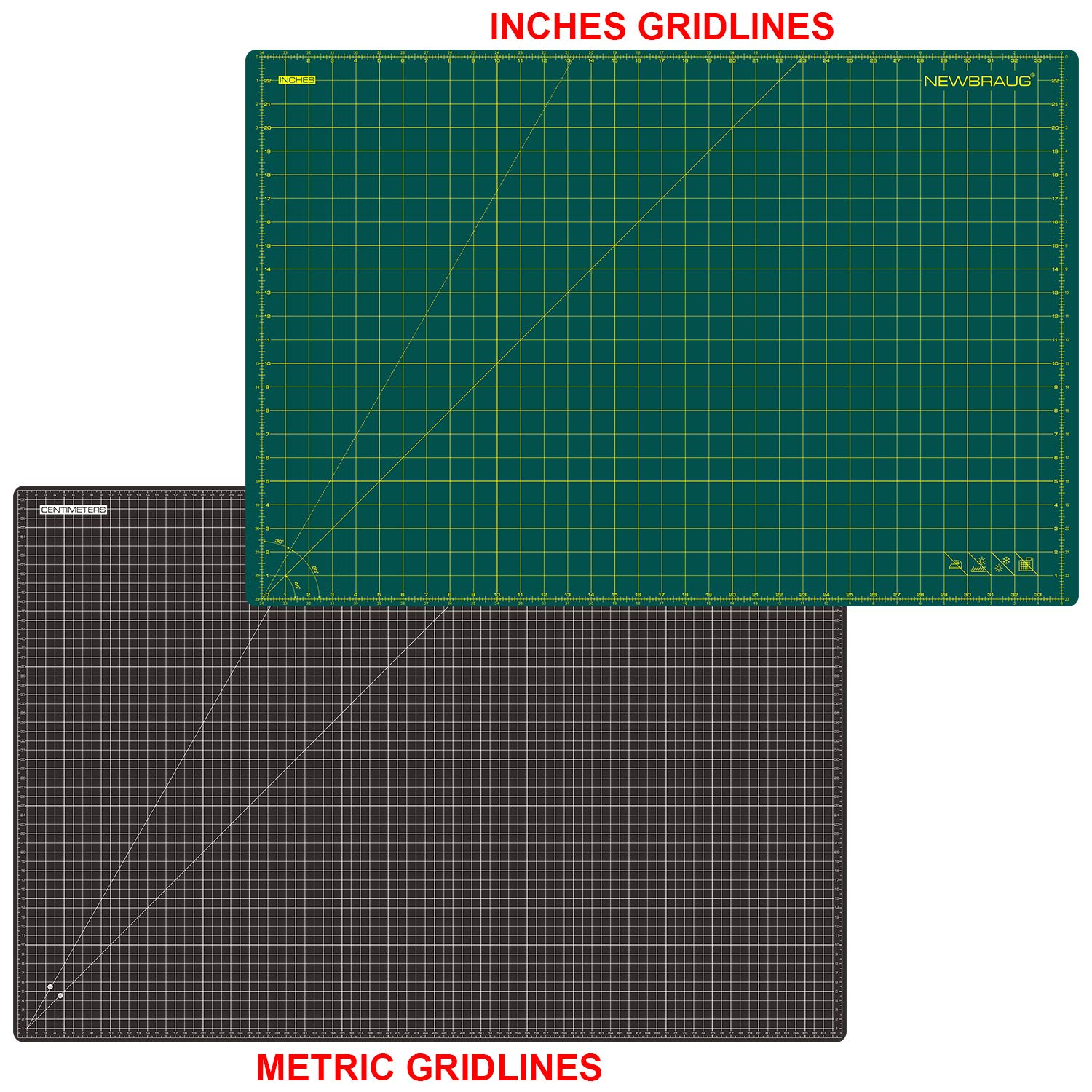 NEWBRAUG 24'' × 36'' Large Self Healing Gridded Rotary Cutting Mat, Big Double Sided 5-Ply Cutting board for Sewing, Quilting, Craft, Fabric & Scrapbooking(Green/Black)…