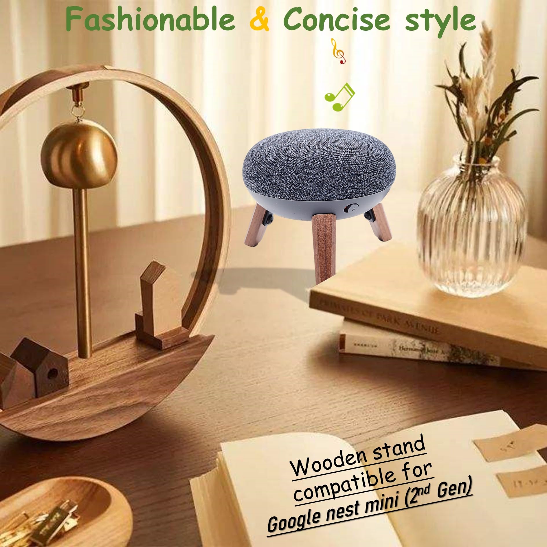 Real Wood Holder Compatible for Google Home mini,nest mini(2nd gen),Small Secure Tripod Accessories for Speaker Better Sound,Sturdy Durable Stable Wooden Stand for Home mini Smart Speaker(Walnut)