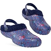 Disney Stitch Clogs for Women Winter Fleece Lining Warm Slip On Sandals Outdoor Garden Shoes with Strap Gifts for Women (Blue Stitch, 8.5/9 US)