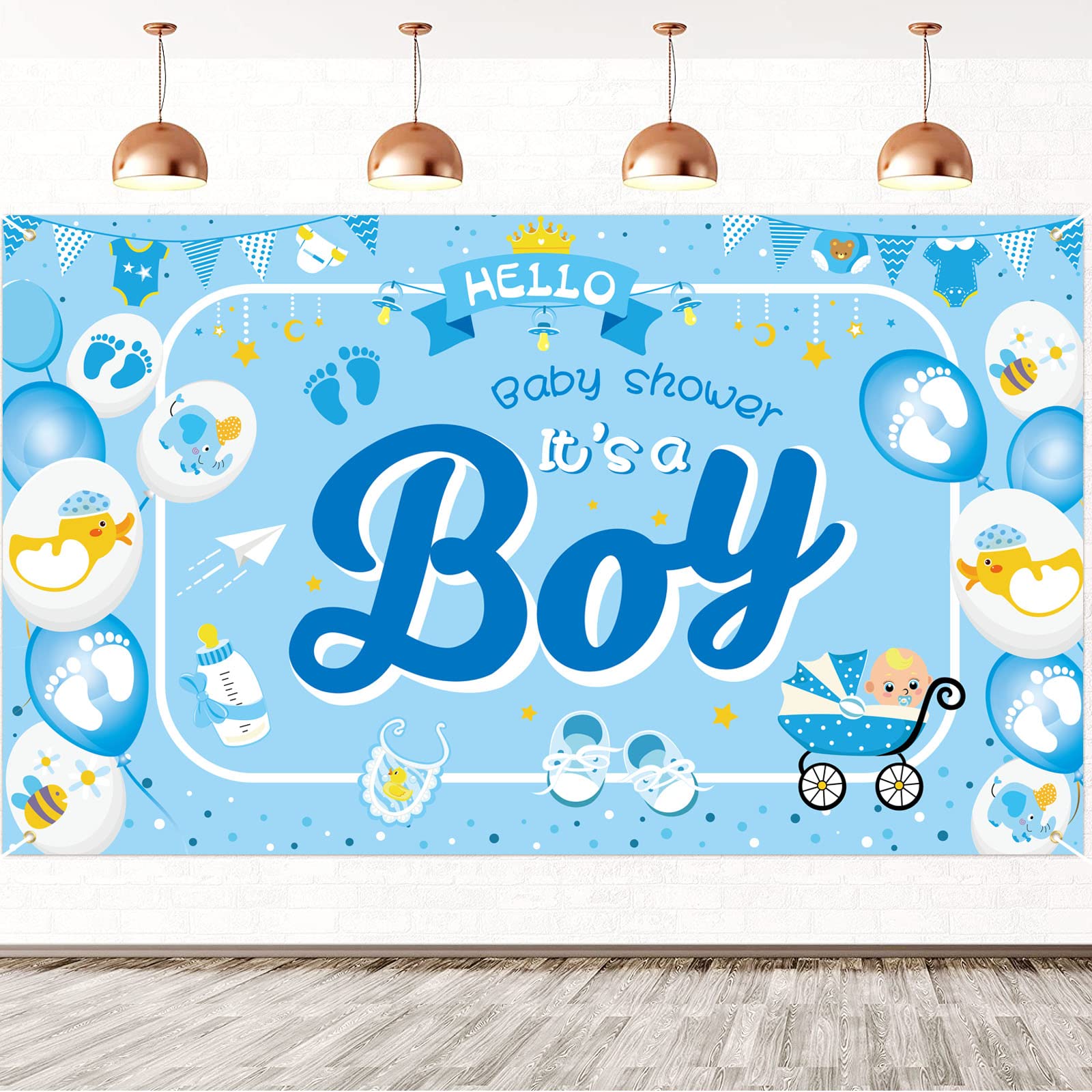 DPKOW Large It's a Boy Banner Baby Shower Decoration Blue, Backdrop Banner for Boy Baby Shower Supplies Decoration for Wall Room House Indoor Outdoor, 185 * 110cm, Fabric