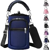 AceTreker 32/40/64/128 oz Neoprene Insulated Water Bottle Carrier Bag, Sling Bag Sleeve Pouch Holder with Strap & Paracord Handle and 2 Pocket for Travelling, Hiking, Camping