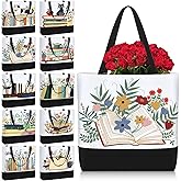 SilTriangle 10 Pcs Valentine's Day Book Lovers Club Tote Gifts Bags Bulk Reusable Valentine's Canvas Book Tote Bag Bookish Librarian Reader Gifts for Women(Classic)