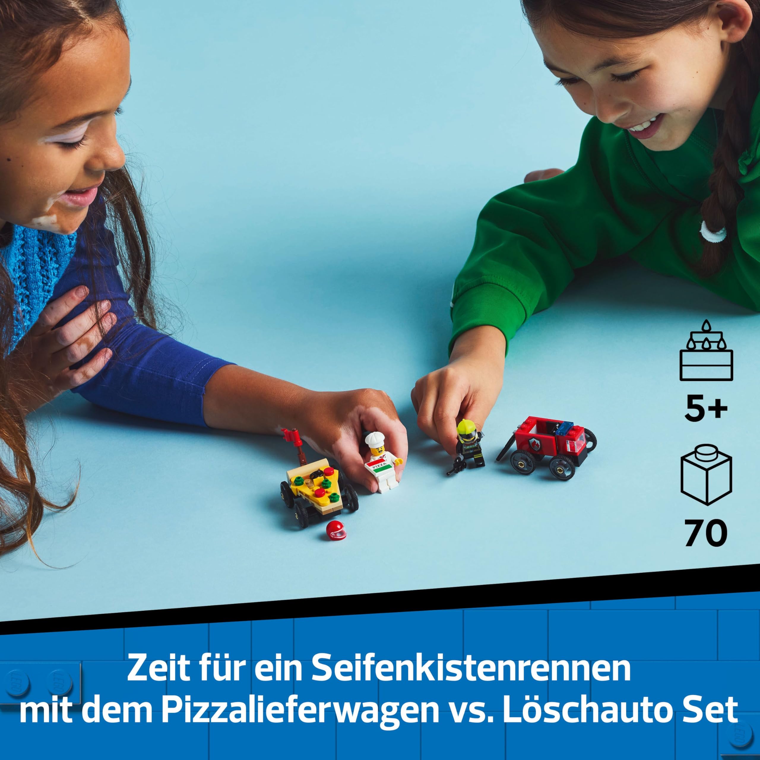 LEGO City Pizzalieferwagen vs. Löschauto - Seifenkisten Spielzeug für Mädchen und Jungen ab 5 Jahren - Bauset mit 2 Fahrer Minifiguren - Geschenk zum Geburtstag & für die Feiertage 60458 2