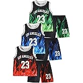 Jolyshlid Boys' Active Shorts Set 6 Pieces Athletic Jersey Tank Top and Basketball Shorts Set 4-12Y