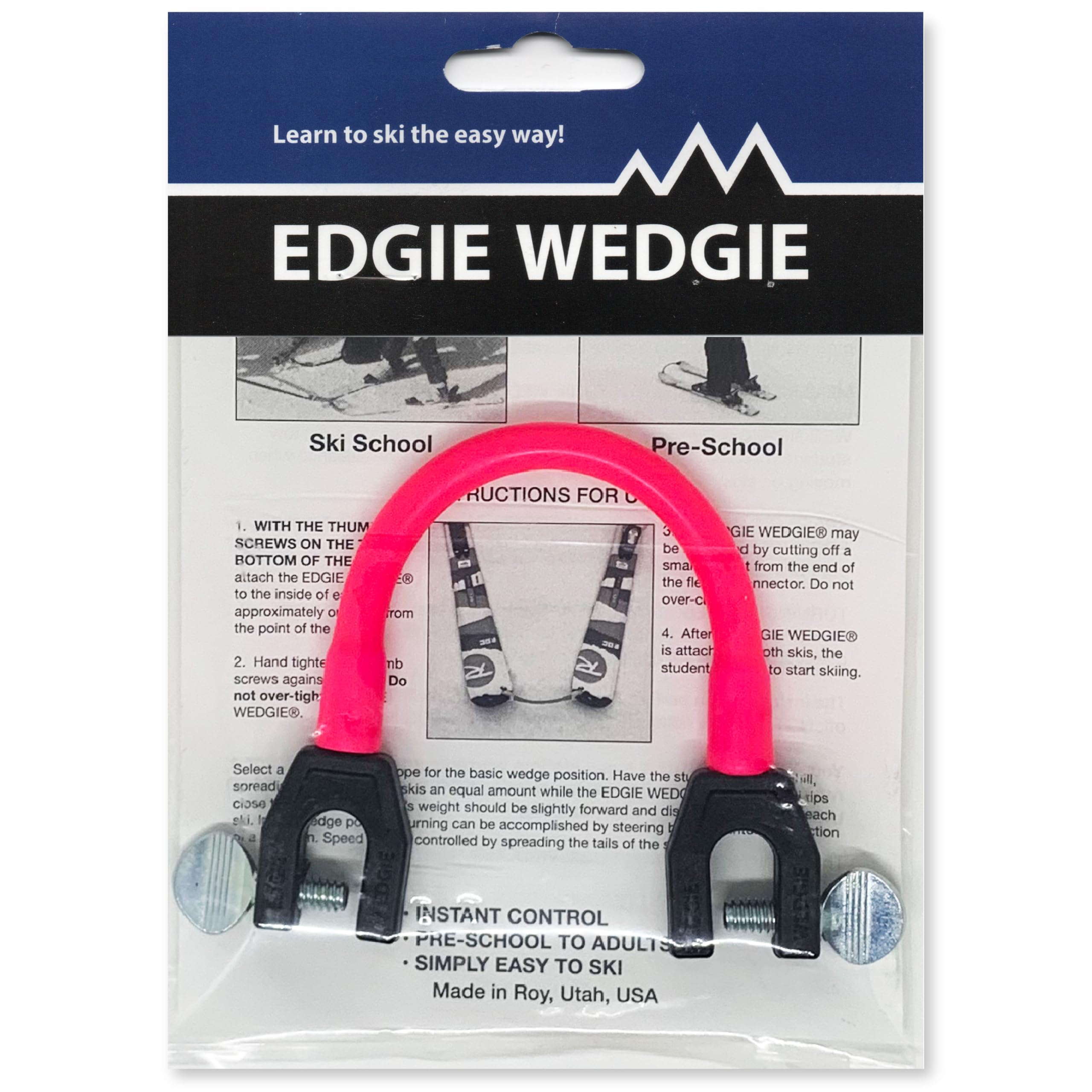 Edgie Wedgie - The Original Kids Ski Tip Connector (Pink)
