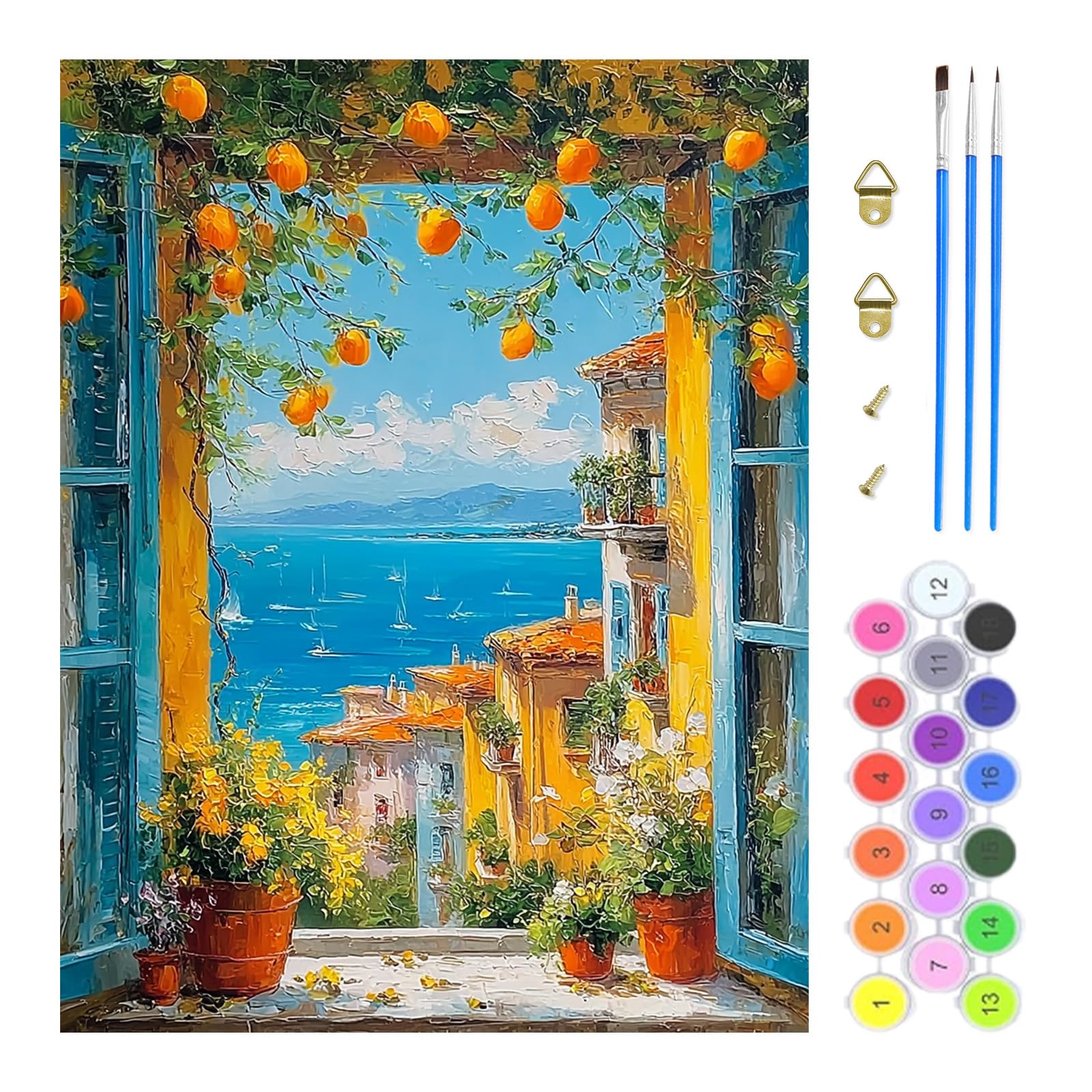 TOSTOG Paint by Numbers for Adults Oil Painting Kits for Adults Lemon Tree Painting by Number Kits for Beginners Sea View for Home Decor(11.8×15.7inch)