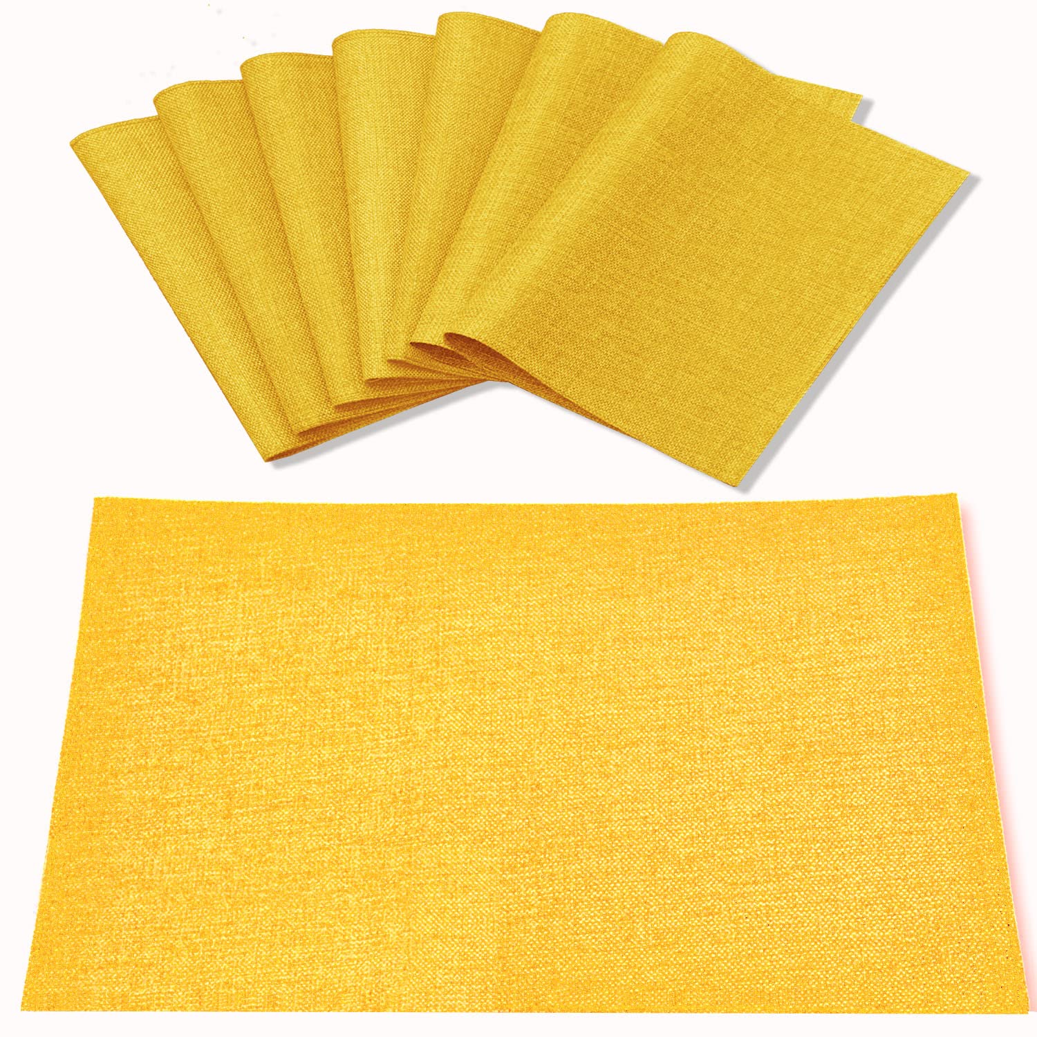 Rinpon Linen Placemats Set of 8, Machine Washable, Heat Resistant, Wrinkle Free, Thick Polyester Kitchen Place Mats for Dining Table (Yellow) — image 1
