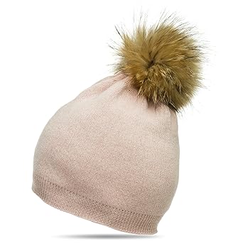 CASPAR MU147 Damen Feinstrick Mütze/Bommelmütze mit echtem XL Fellbommel