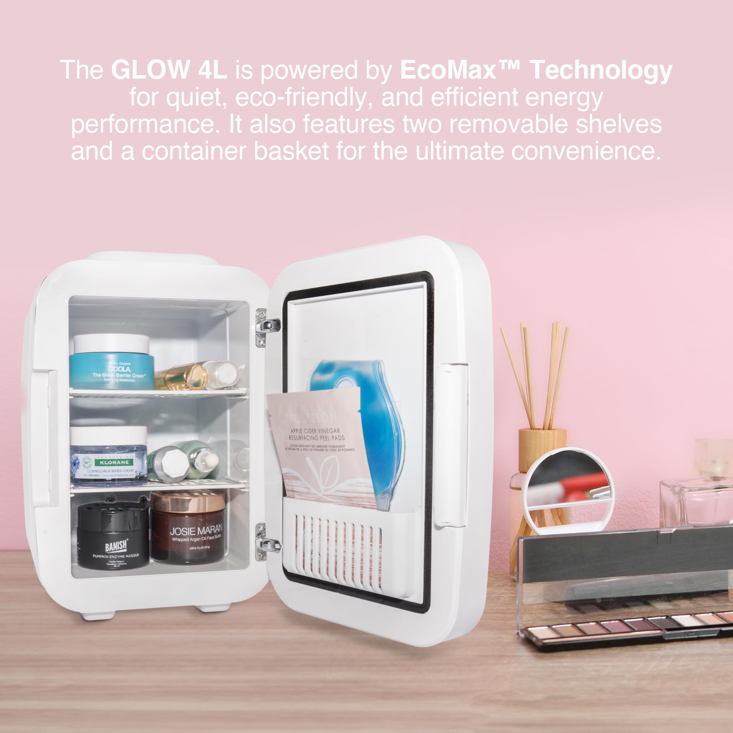 Cooluli CL4L2WM-E Glow 4L Mini Fridge, 4 Liter, White Mirror LED