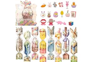 16 Pack Unfolded DIY Easter No-Snap Party Table Favors, Easter Crackers Poppers with Party Paper Hats, Little Gifts for Teen 