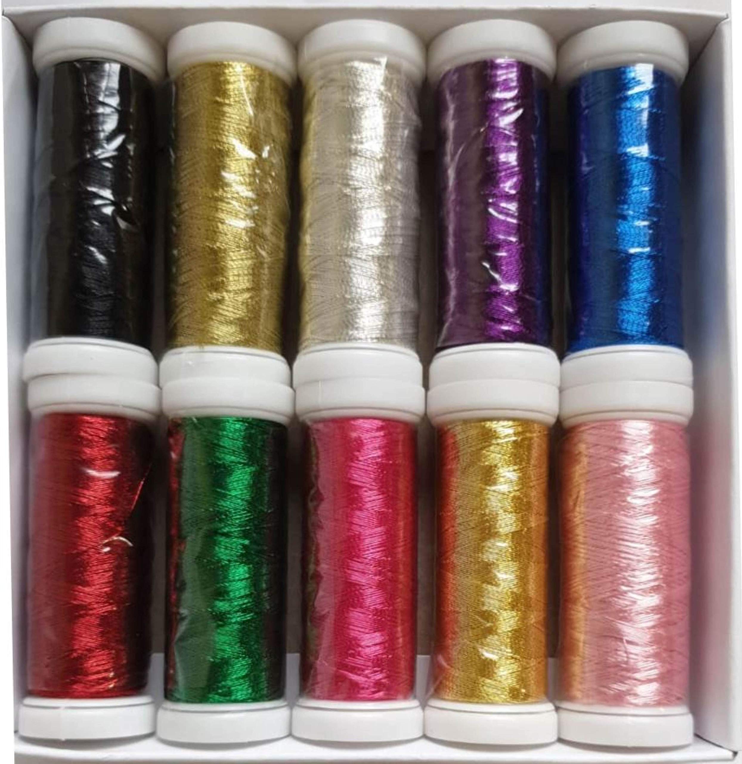 10 Metallic Embroidery Machine Thread Spools,10 Different Colour 220 Yards Each, for Embroidery and Sewing Projects