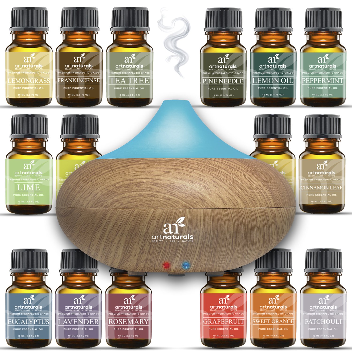 Art Naturals Essential Oil Diffuser 100ml Top 16 Set Peppermint, Tee